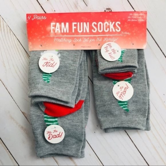 Christmas Gnome Socks by CHATTIES Mama Papa Big Kid and Kid Family Set of 4 - Picture 2 of 13